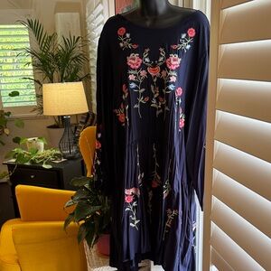 Philosophy Dark Blue Dress with Pink Floral Design